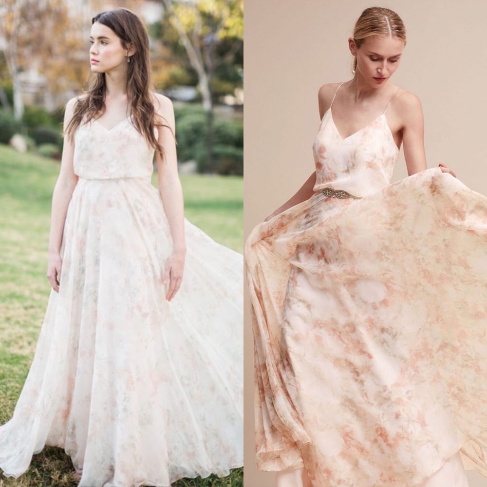 BHLDN Jenny Yoo Ineesse Vintage Floral Watercolor Garden Maxi Dress Gown 0